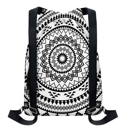 Black And White Tribal Mandala Print Drawstring Backpack