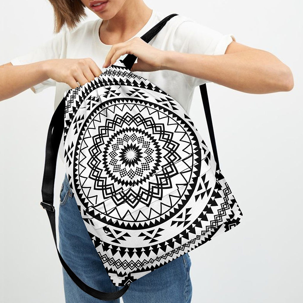 Black And White Tribal Mandala Print Drawstring Backpack