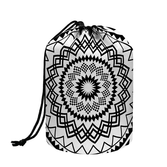 Black And White Tribal Mandala Print Drawstring Makeup Bag