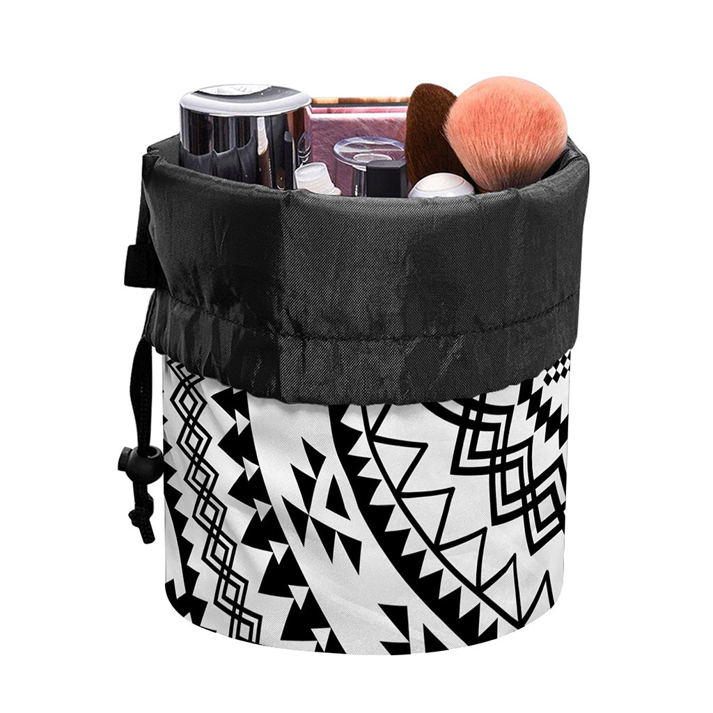 Black And White Tribal Mandala Print Drawstring Makeup Bag