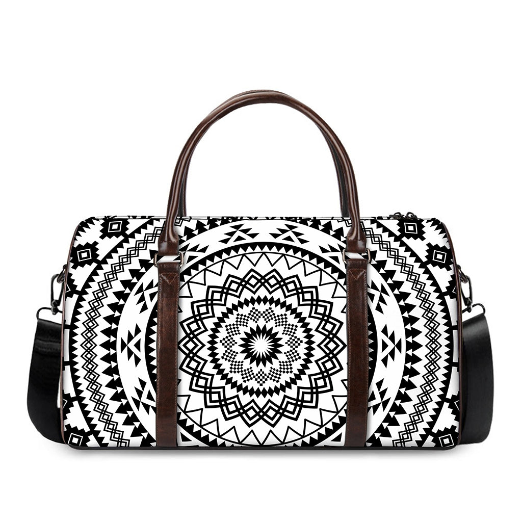 Black And White Tribal Mandala Print Duffle Bag