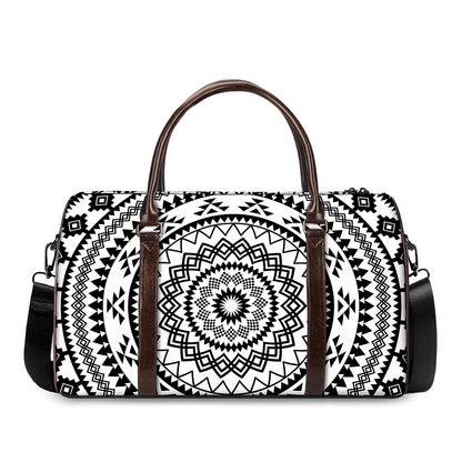 Black And White Tribal Mandala Print Duffle Bag