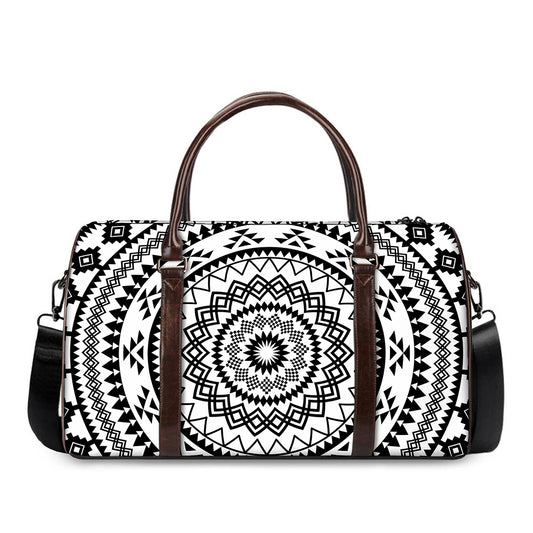Black And White Tribal Mandala Print Duffle Bag