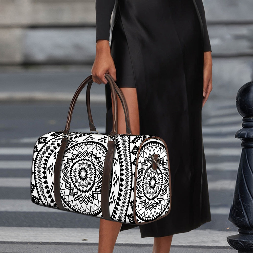 Black And White Tribal Mandala Print Duffle Bag