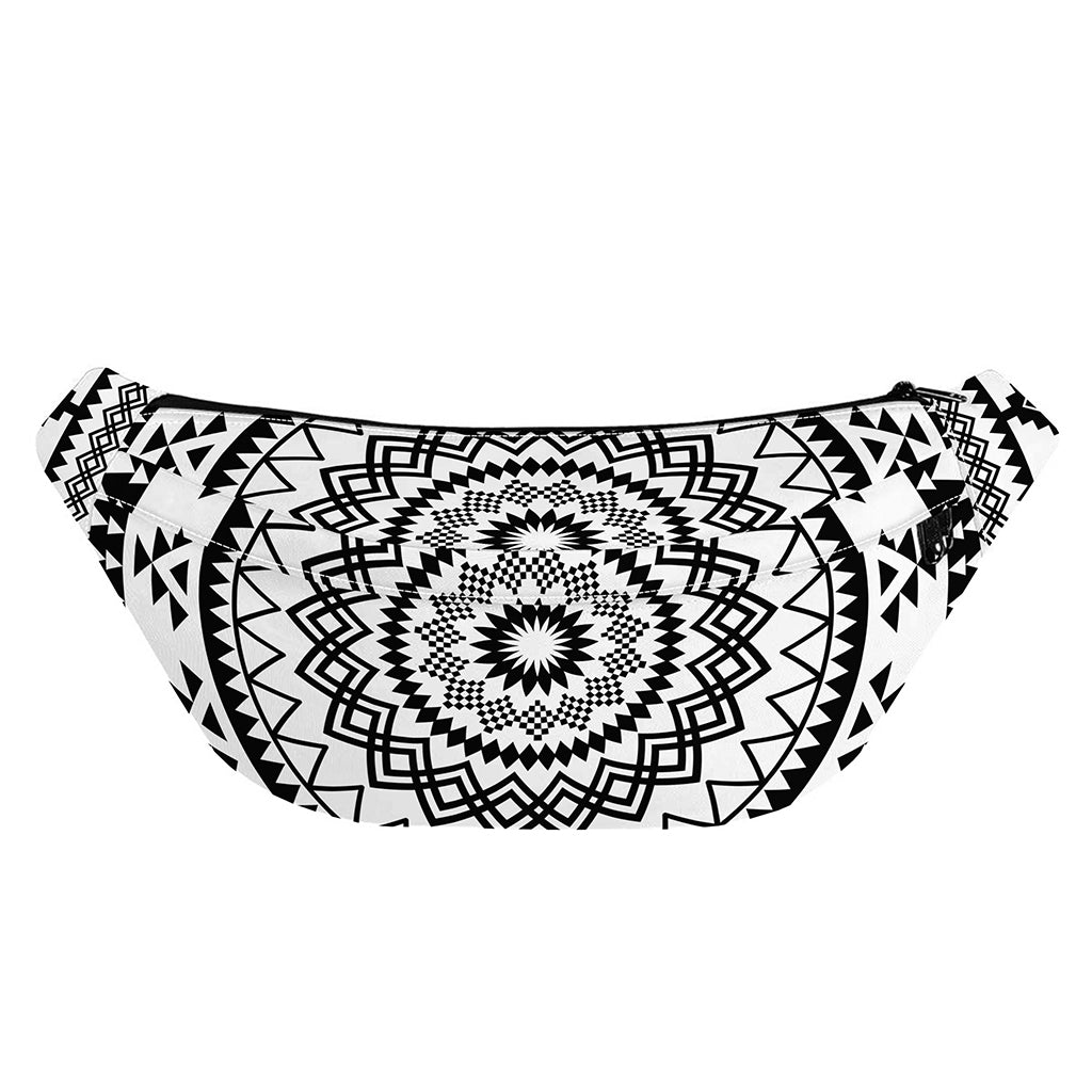 Black And White Tribal Mandala Print Fanny Pack