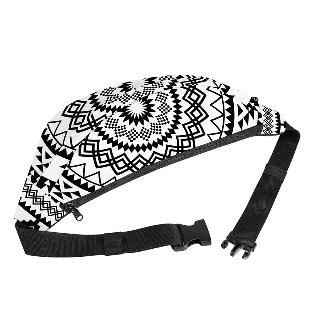 Black And White Tribal Mandala Print Fanny Pack