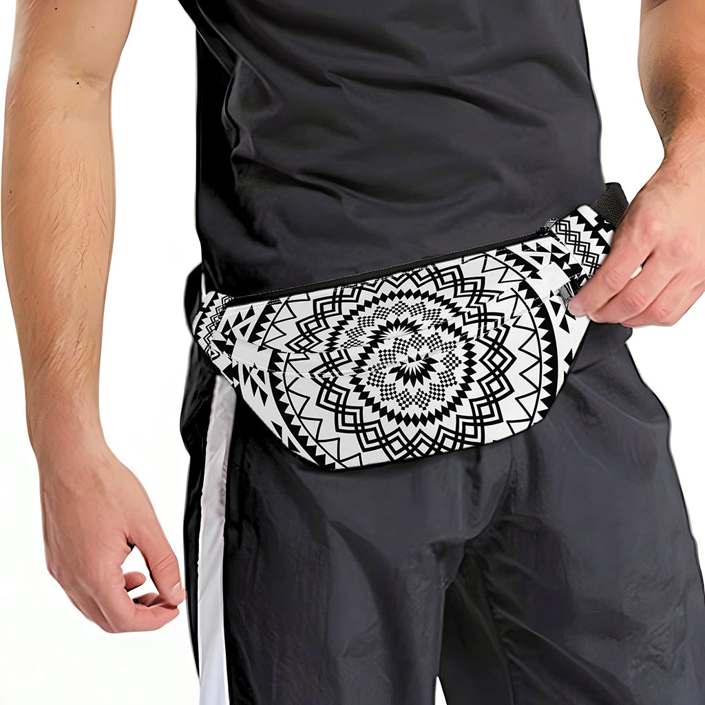 Black And White Tribal Mandala Print Fanny Pack