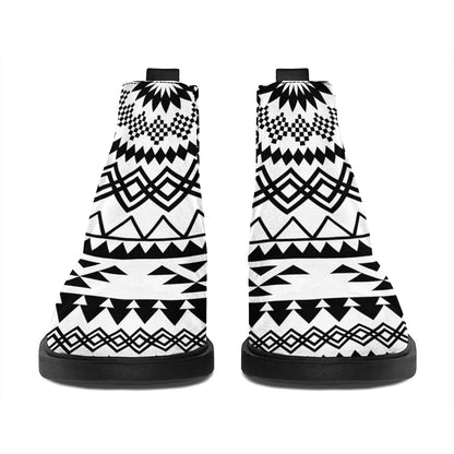Black And White Tribal Mandala Print Flat Ankle Boots