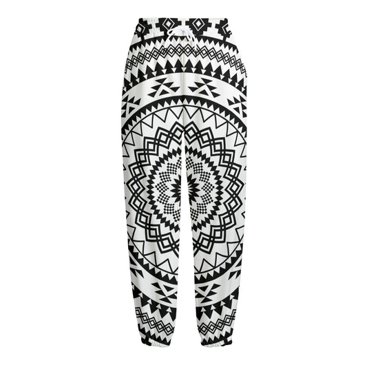 Black And White Tribal Mandala Print Fleece Lined Knit Pants