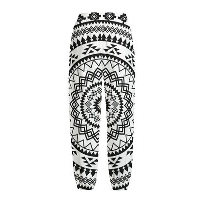Black And White Tribal Mandala Print Fleece Lined Knit Pants