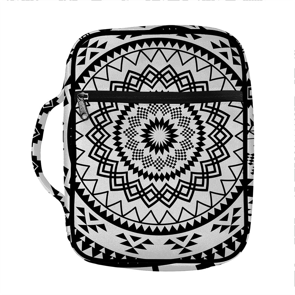 Black And White Tribal Mandala Print Front Pocket Bible Bag