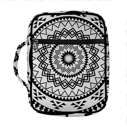 Black And White Tribal Mandala Print Front Pocket Bible Bag