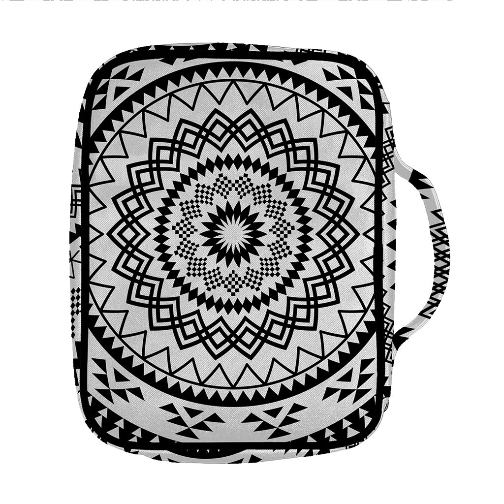 Black And White Tribal Mandala Print Front Pocket Bible Bag