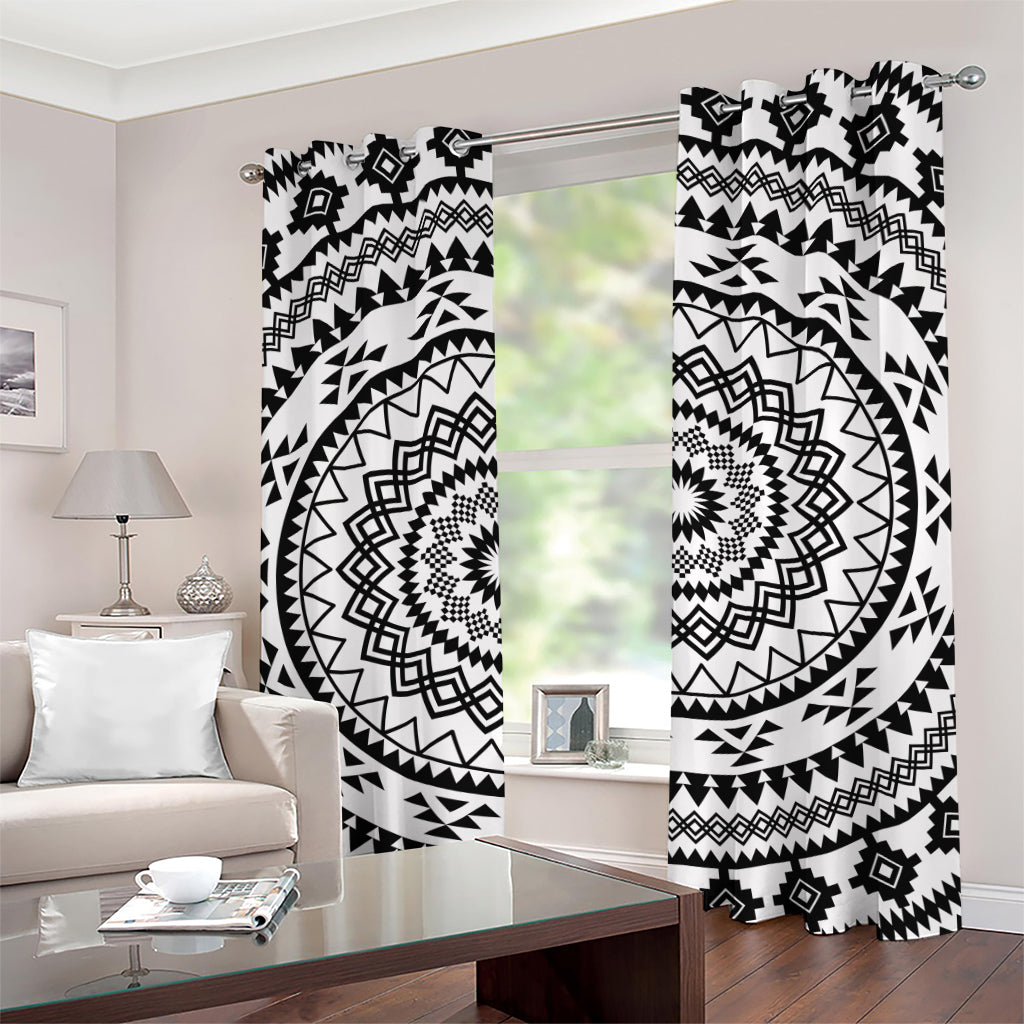 Black And White Tribal Mandala Print Grommet Curtains