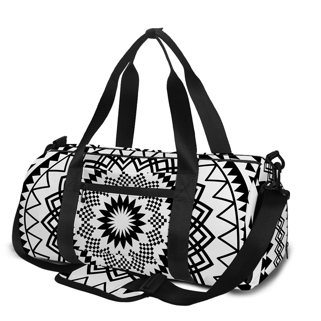 Black And White Tribal Mandala Print Gym Bag