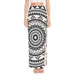 Black And White Tribal Mandala Print High Slit Maxi Skirt