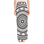 Black And White Tribal Mandala Print High Slit Maxi Skirt
