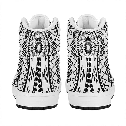 Black And White Tribal Mandala Print High Top Leather Sneakers