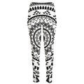 Black And White Tribal Mandala Print High-Waisted Pocket Leggings