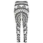 Black And White Tribal Mandala Print High-Waisted Pocket Leggings