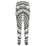 Black And White Tribal Mandala Print High-Waisted Pocket Leggings
