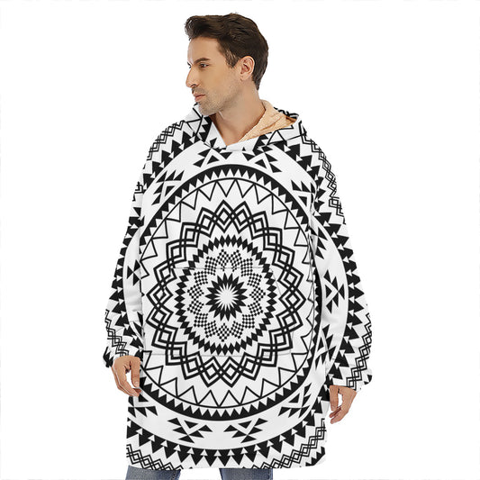 Black And White Tribal Mandala Print Hoodie Blanket