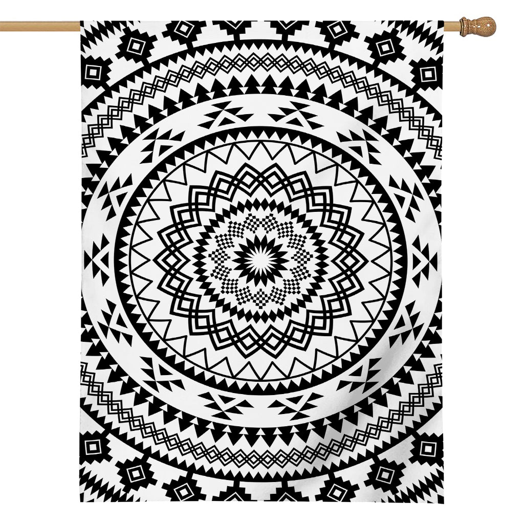Black And White Tribal Mandala Print House Flag