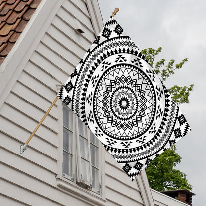Black And White Tribal Mandala Print House Flag