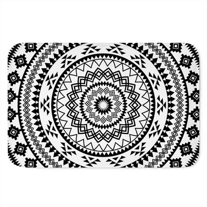 Black And White Tribal Mandala Print Indoor Door Mat