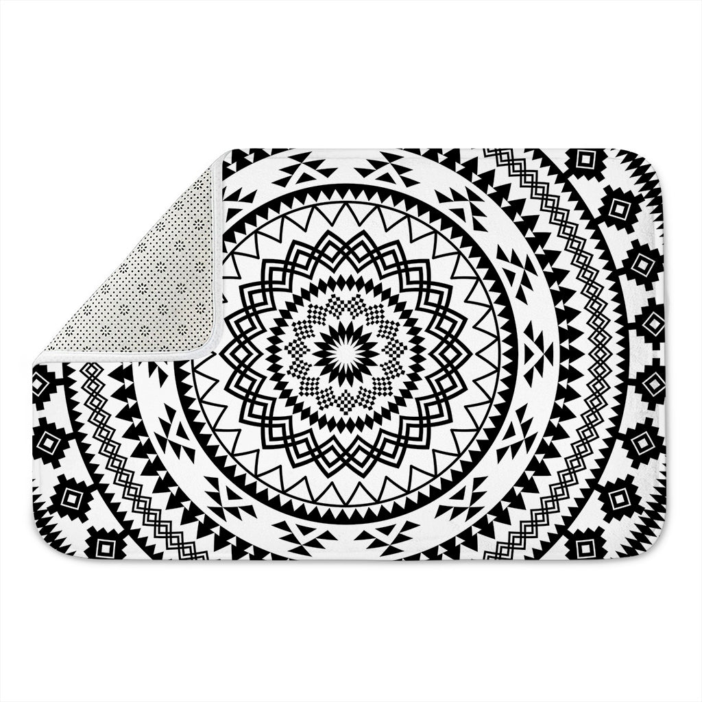 Black And White Tribal Mandala Print Indoor Door Mat