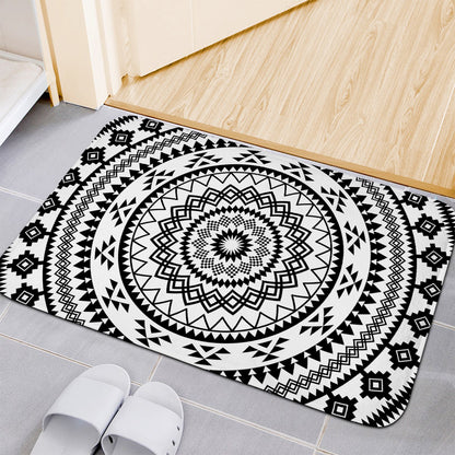 Black And White Tribal Mandala Print Indoor Door Mat