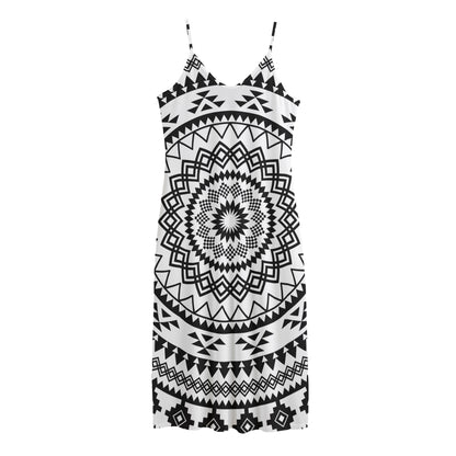 Black And White Tribal Mandala Print Jersey Midi Cami Dress