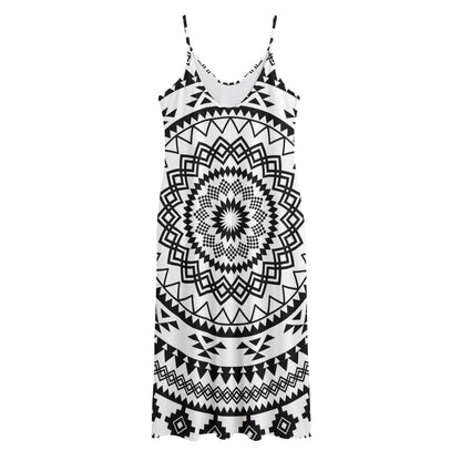 Black And White Tribal Mandala Print Jersey Midi Cami Dress