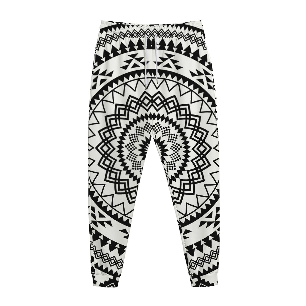 Black And White Tribal Mandala Print Jogger Pants