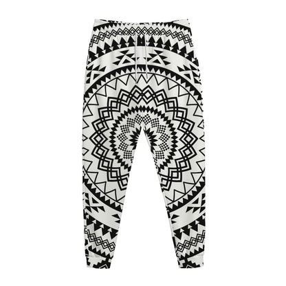Black And White Tribal Mandala Print Jogger Pants