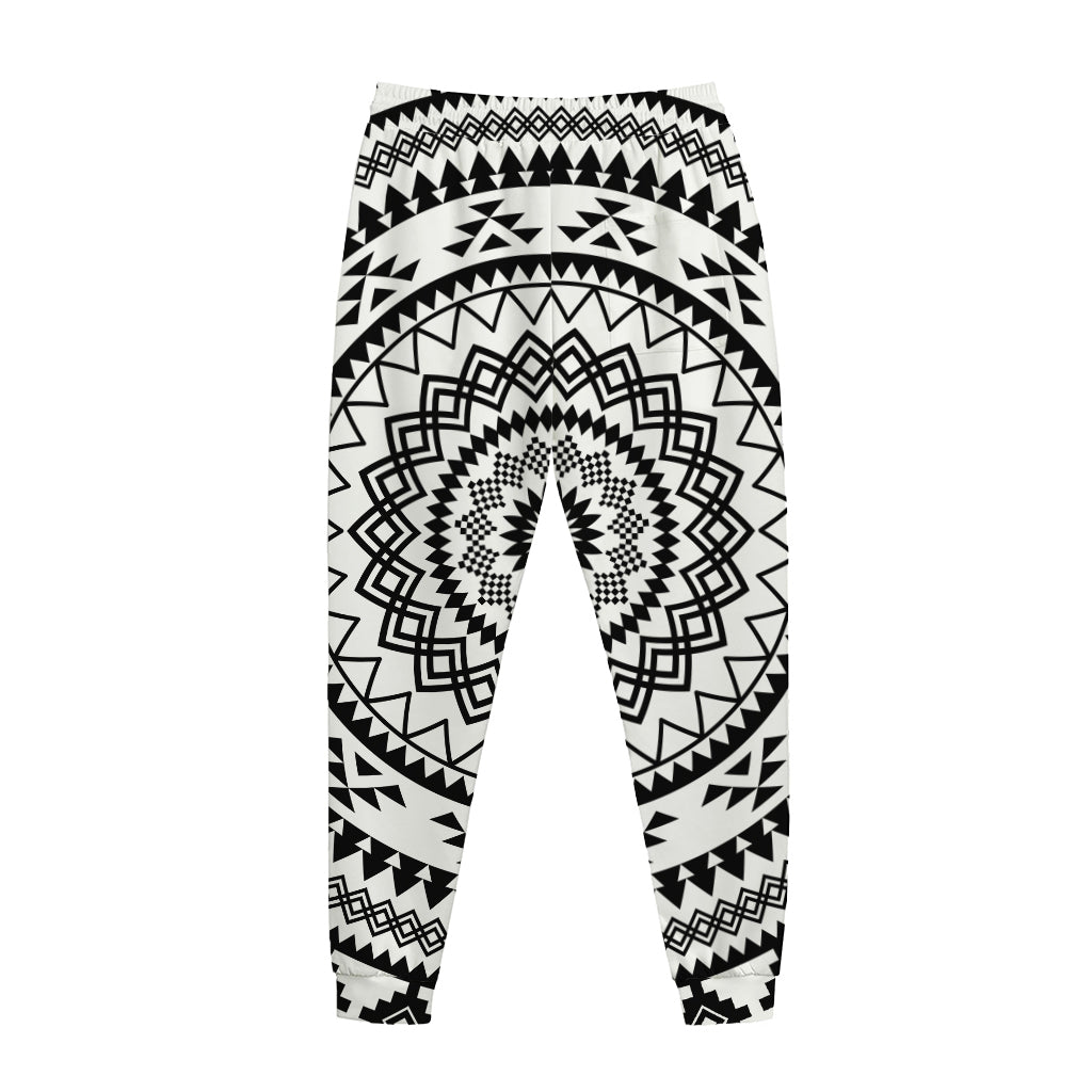 Black And White Tribal Mandala Print Jogger Pants