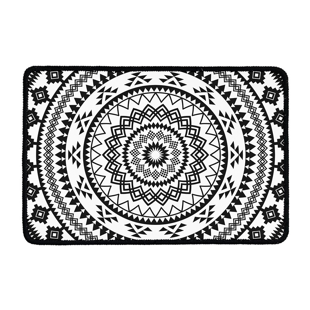 Black And White Tribal Mandala Print Kitchen Mat