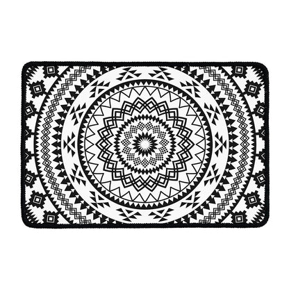Black And White Tribal Mandala Print Kitchen Mat