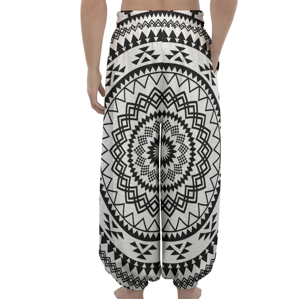 Black And White Tribal Mandala Print Lantern Pants