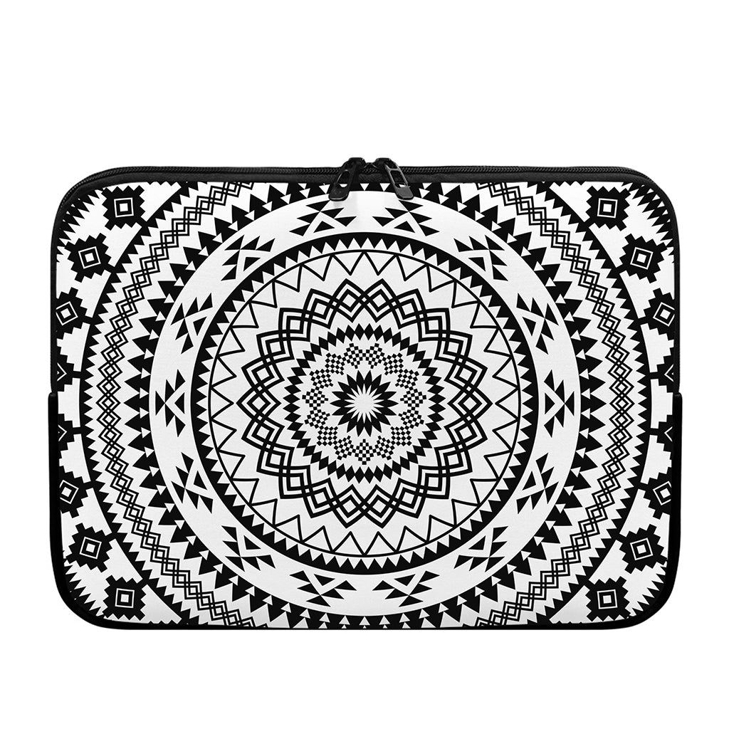 Black And White Tribal Mandala Print Laptop Sleeve
