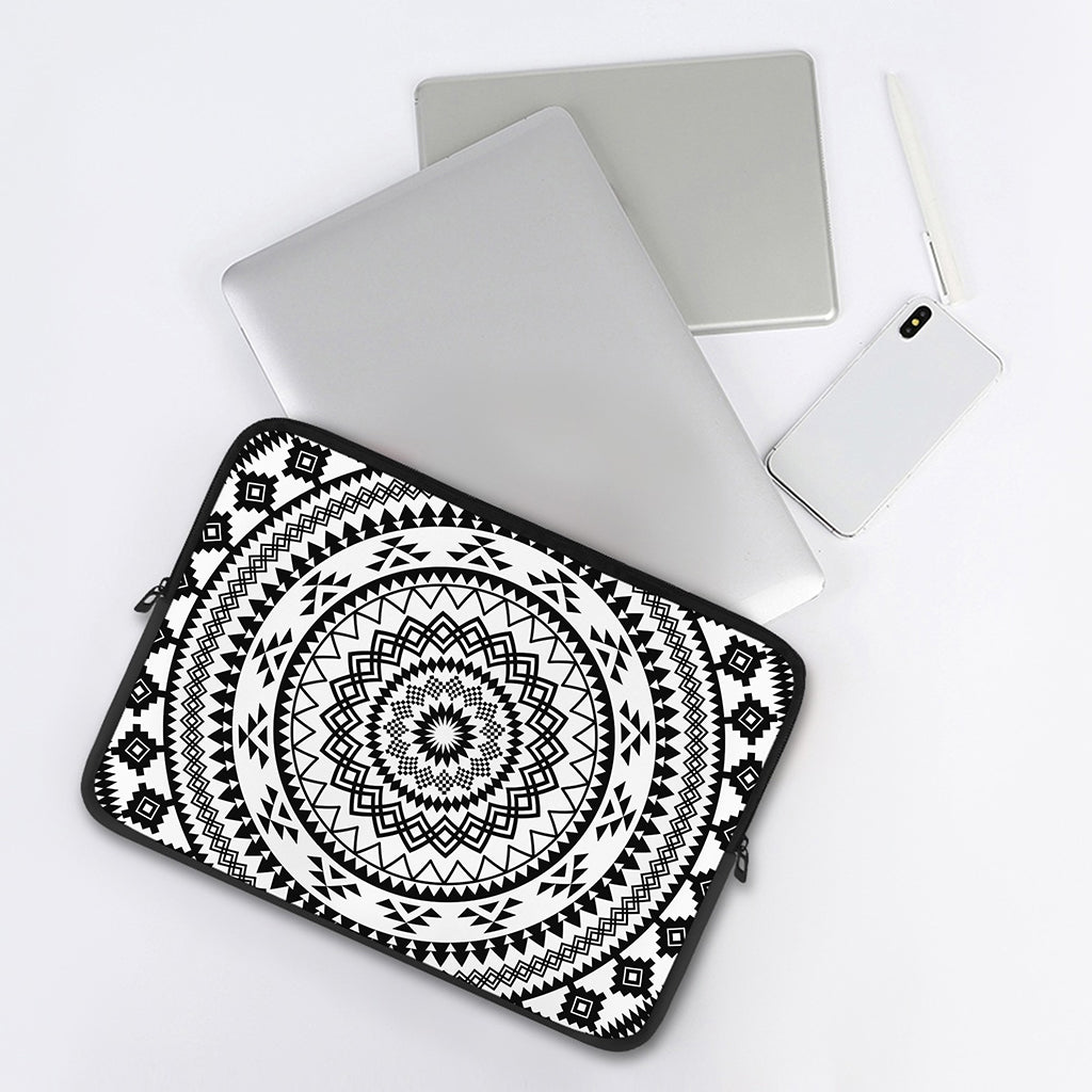 Black And White Tribal Mandala Print Laptop Sleeve