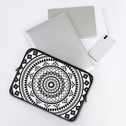 Black And White Tribal Mandala Print Laptop Sleeve
