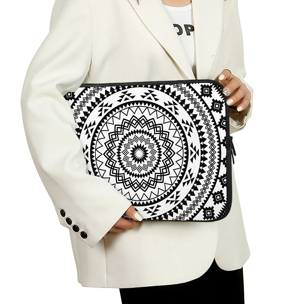 Black And White Tribal Mandala Print Laptop Sleeve