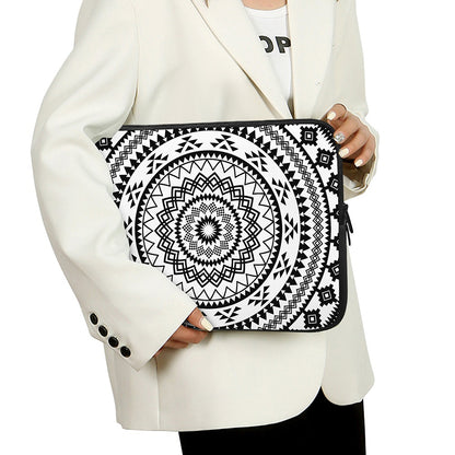 Black And White Tribal Mandala Print Laptop Sleeve