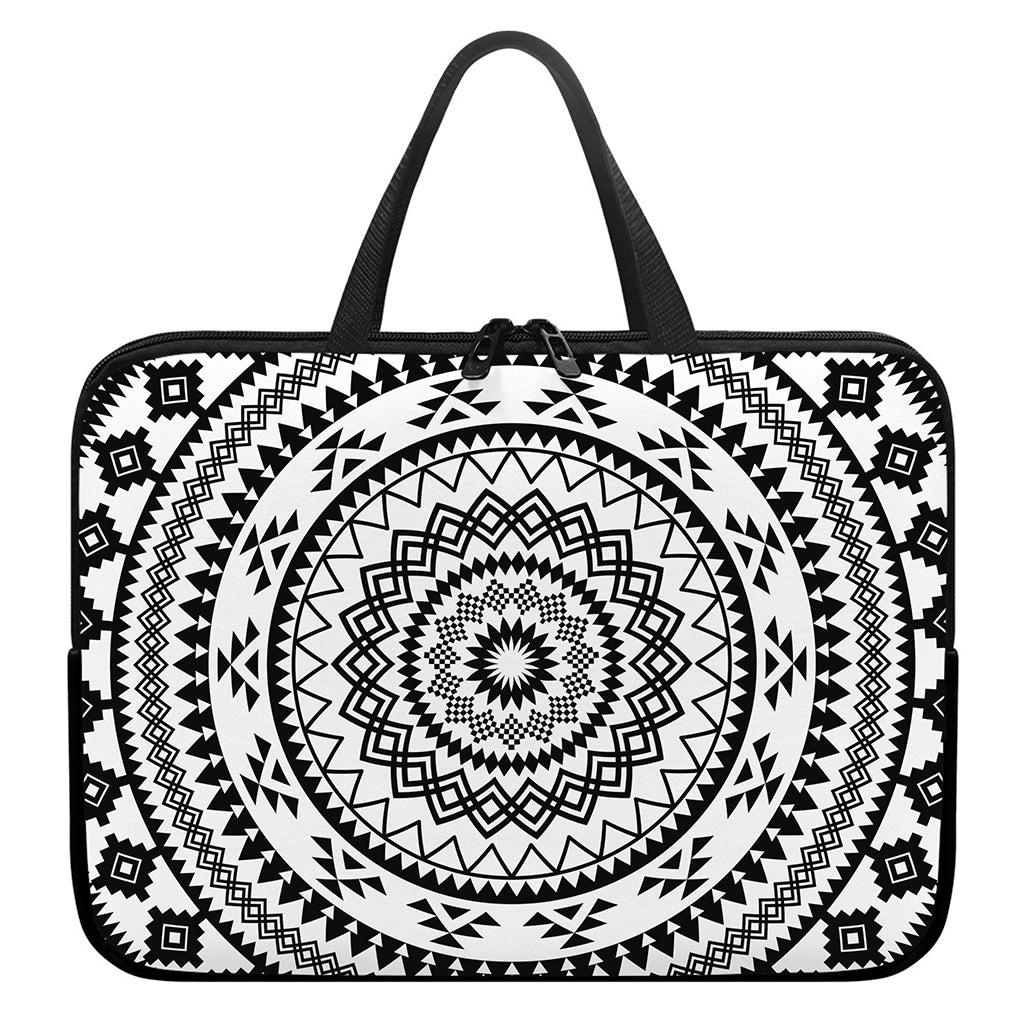 Black And White Tribal Mandala Print Laptop Sleeve With Handle