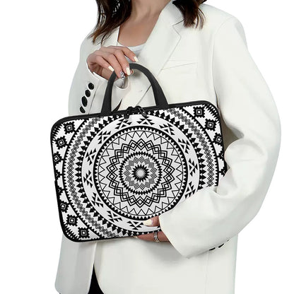 Black And White Tribal Mandala Print Laptop Sleeve With Handle