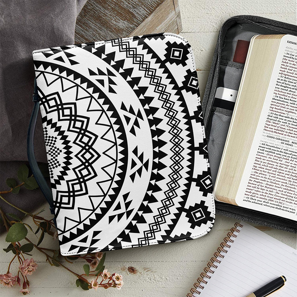 Black And White Tribal Mandala Print Leather Bible Cover