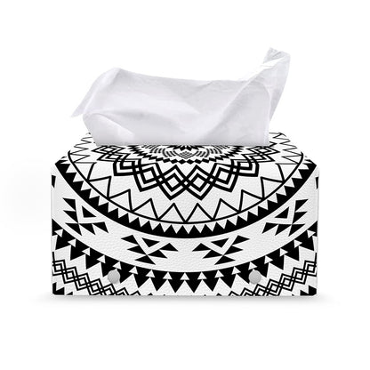 Black And White Tribal Mandala Print Leather Tissue Box Cover
