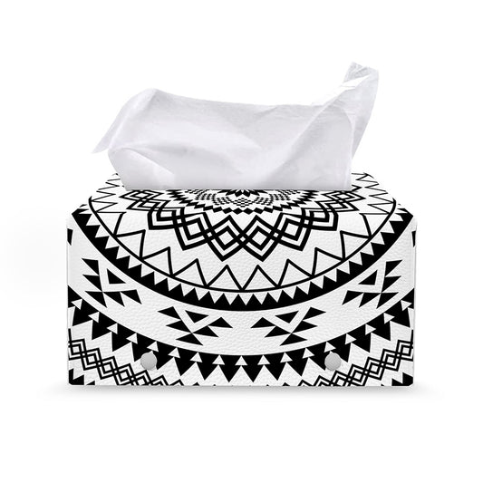 Black And White Tribal Mandala Print Leather Tissue Box Cover