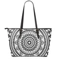 Black And White Tribal Mandala Print Leather Tote Bag With Zipper